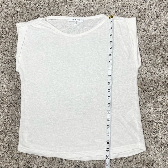 Frame White 100% Linen Short Cuffed Cap Sleeve Tee T-Shirt Top Extra Small - Picture 10 of 11